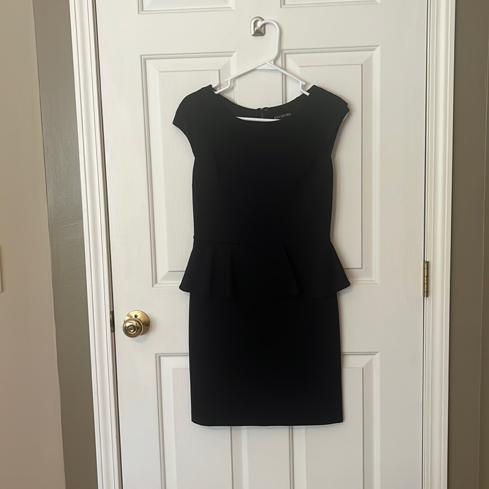 Black Peplum Dress with Lace and Zipper Back Detail